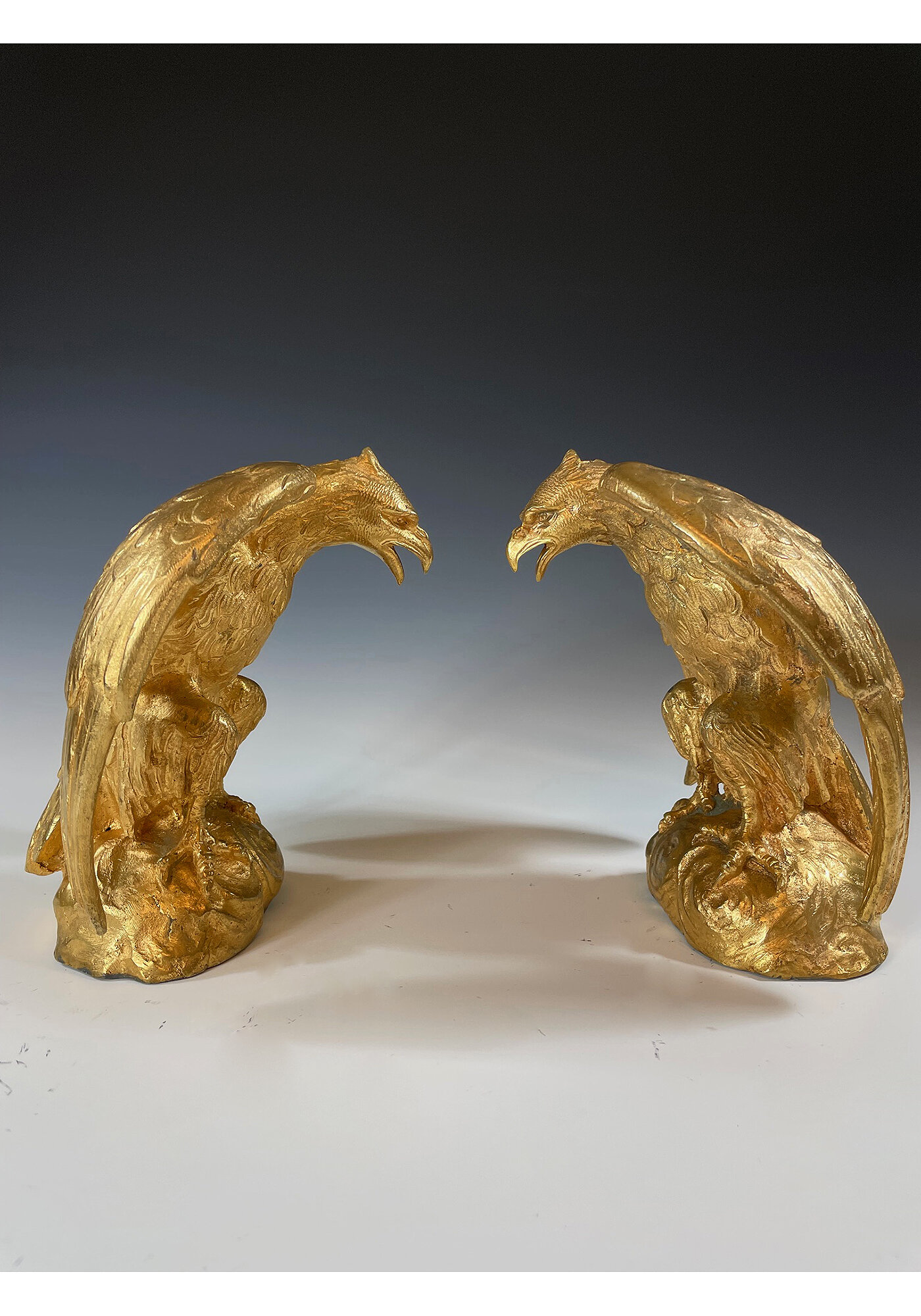 Sculpture paire d’aigles en bronze doré Napoléon III (8)